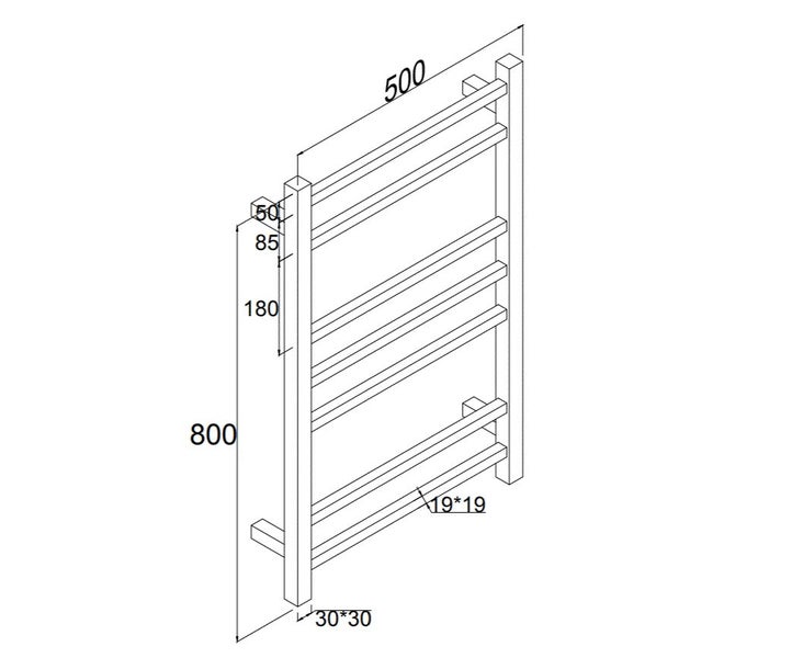HEATED TOWEL RAIL STAINLESS STEEL - MATTE BLACK FINISH 7 BARS 500MM WIDE Carousel 2