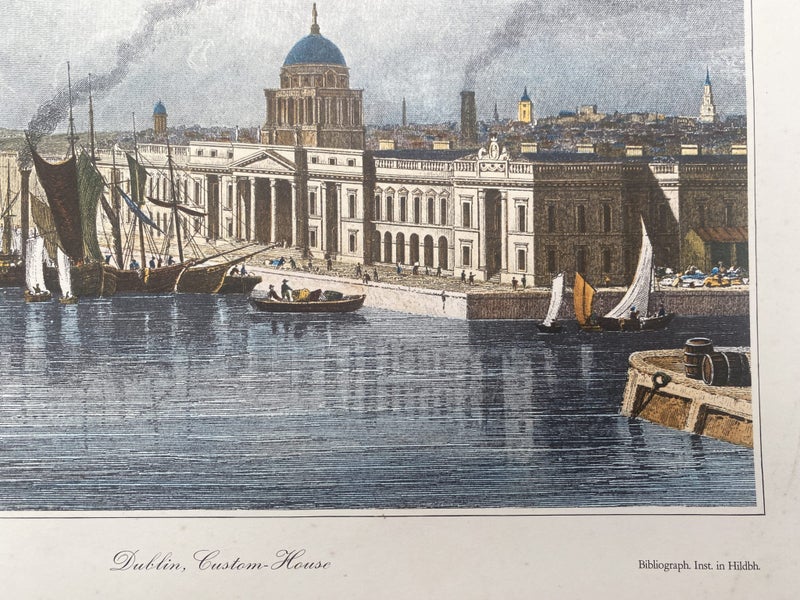 OLD PRINT: Dublin, Custom House by C. Reiss 1850 Carousel 2