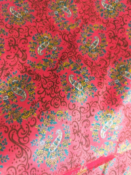 Vintage brushed back sateen cotton, paisley red Carousel 1