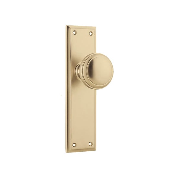 Tradco Milton Knob on Long Backplate Satin Brass Carousel 1