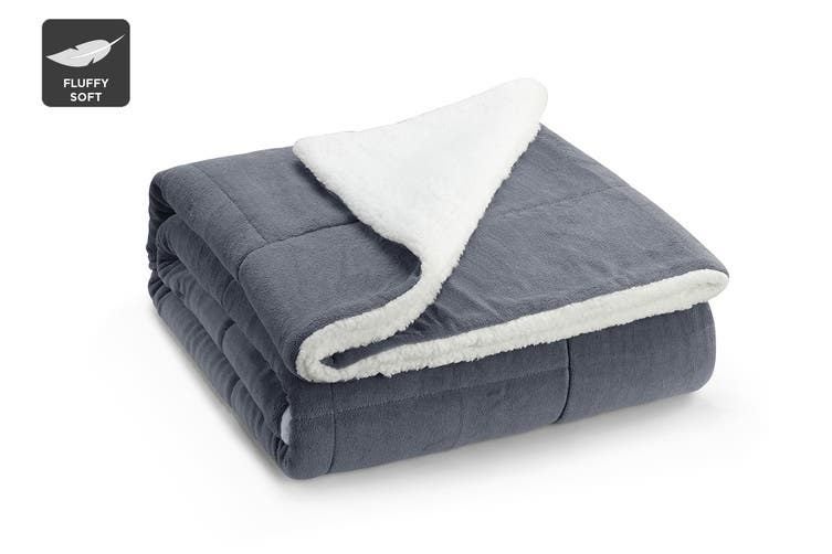 OVELA REVERSIBLE SHERPA FLEECE THROW BLANKET (GREY SINGLE/DOUBLE) Carousel 1
