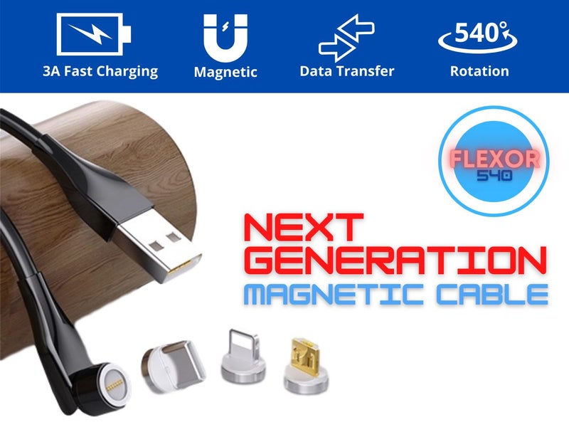 Magnetic Cable Flexible head |1m Cord | USB C / Micro USB / iPhone | Black628632334698261113