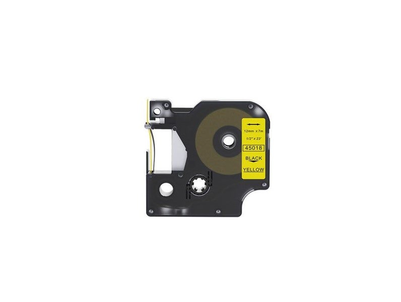 PTN 45018 Dymo Compatible 12mmx7m DYMO D1 Label Maker Tape Black on Yellow Carousel 1