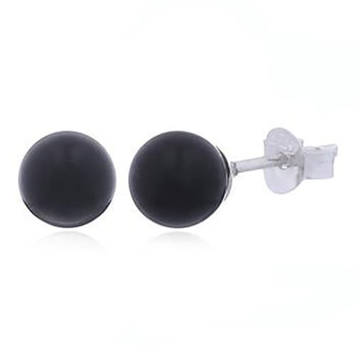 925 Sterling Silver Black Agate Stud Earrings "Mayley" Carousel 1