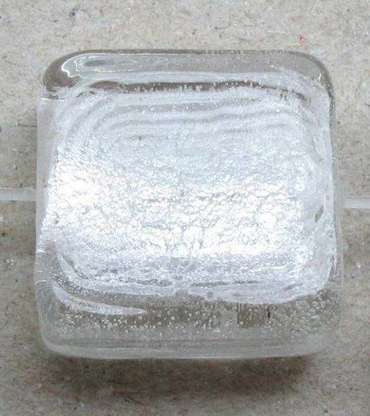 Beads - Glass Foil Beads - 12x12x7 Silver Foil Square WHITE - Set of 2 Carousel 1