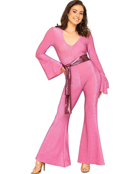 Night Fever Pink Sparkle 70s Womens Jumpsuit Carousel 1