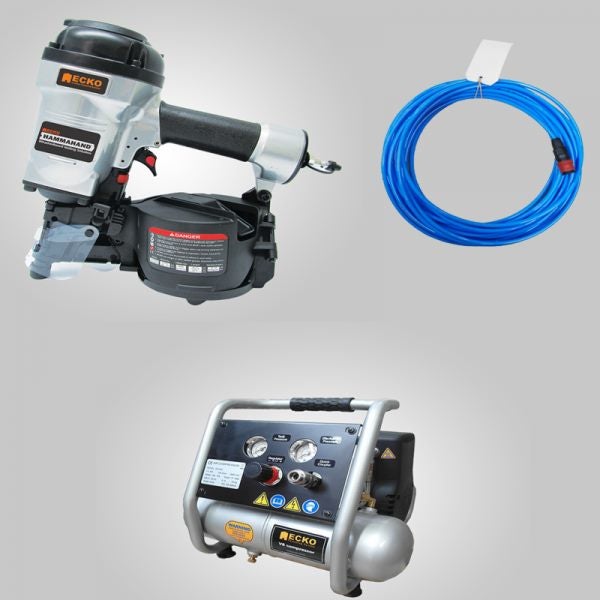 ECKO HAMMAHAND Combo Kit: WB75 Nailer, V8 Compressor, Air Hose Carousel 1