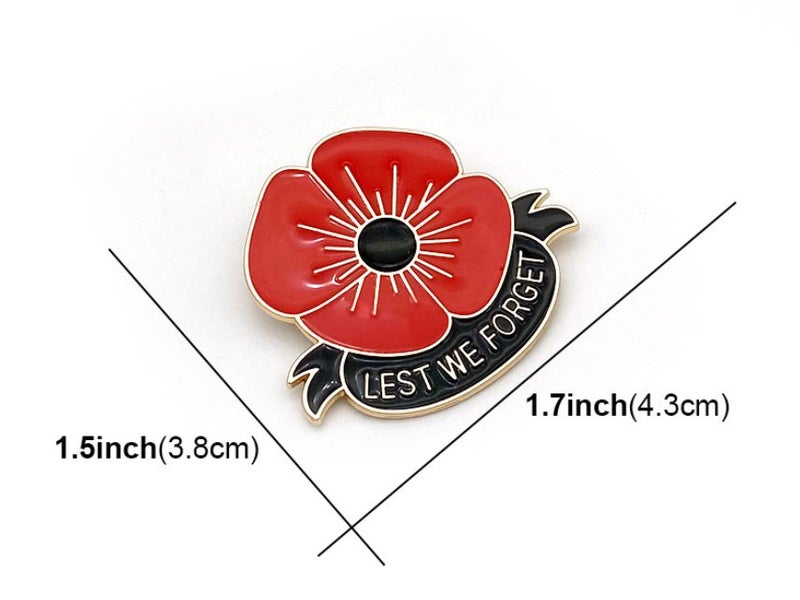 ANZAC Day Poppy Flower Brooches Lest We Forget Badges Red Enamel Clothing Pin Carousel 3
