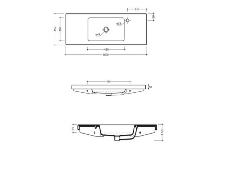 DELETED LINE - SLIM WALL HUNG BASIN 1000X350 RIGHT HAND TAP HOLE Carousel 2