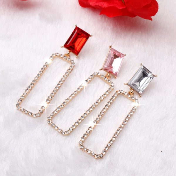 $1 reserve Gorgeous rectangle pink design earrings with artificial crystal Carousel 4