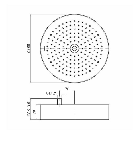 DELETED LINE - ZUCCHETTI CEILING MOUNTED ROUND SHOWER HEAD 320MM W/LIGHT Carousel 4