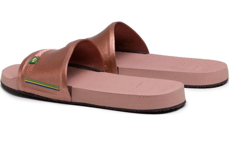 Havaianas Slide Brasil Thongs (Rosa/Golden, Size 37/38 BR) Carousel 1
