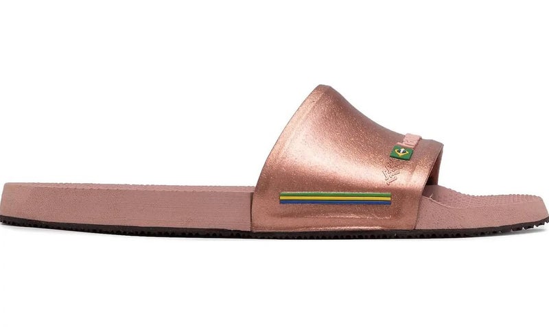 Havaianas Slide Brasil Thongs (Rosa/Golden, Size 37/38 BR) Carousel 2