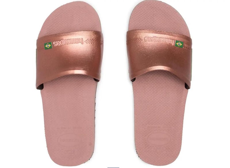 Havaianas Slide Brasil Thongs (Rosa/Golden, Size 37/38 BR) Carousel 3