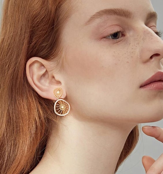 $1 reserve Gorgeous golden wheel design earrings with artificial crystal Carousel 1