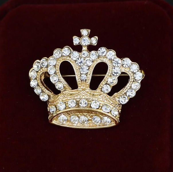 $1 reserve Gorgeous golden crown design brooch with artificial crystal Carousel 1