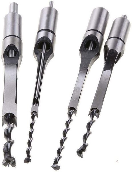 4PCS 1/2"-1/4" Wood Square Hole Mortising Chisel Drill Press Hole Saw Bits Set Carousel 2