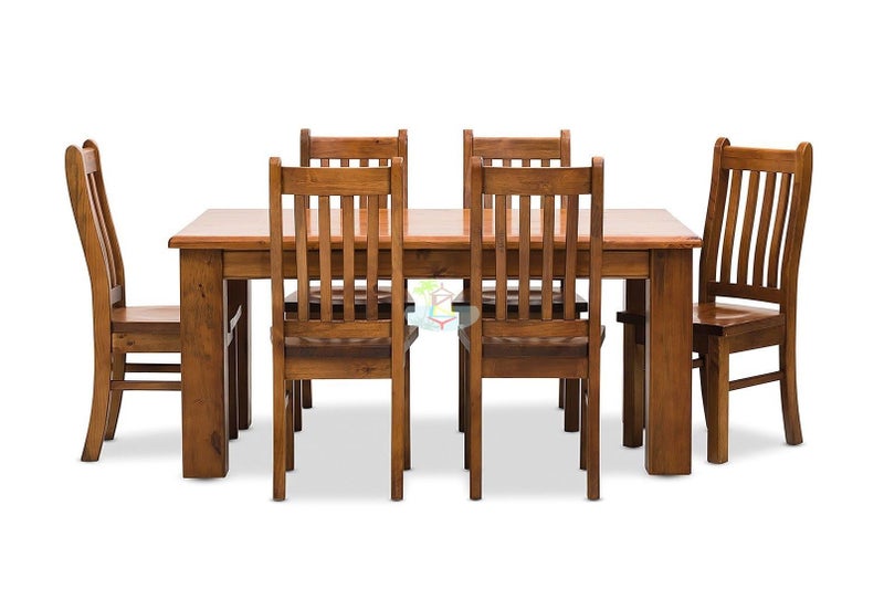 Felton# NZ Pine Chunky Dining Suite | 1.5M Table&6 Chairs Carousel 1