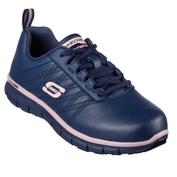 Skechers Sure Track Erath Women's Lace Up Navy Pink Gold Work Shoe Carousel 1