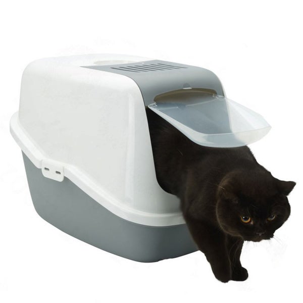 SAVIC NESTOR HOODED CAT LITTER BOX GREY/WHITE Carousel 1