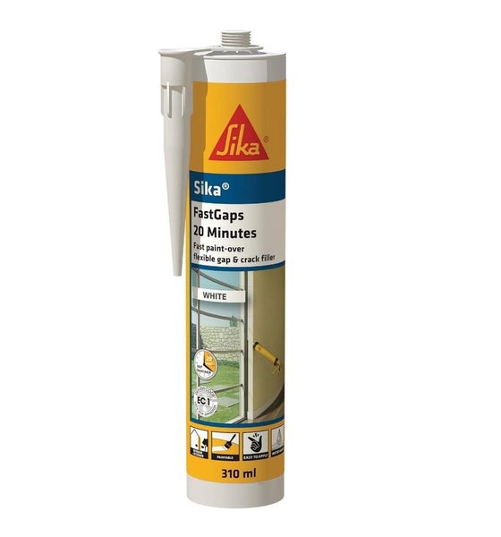 Sika FastGaps. 20 Minutes. Sealant. 310mL. White. Flexible Gap & Crack Filler. Carousel 2