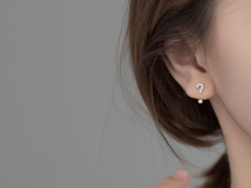 S925 Silver Question Mark Studs Exclamation Earrings Girls Jewelry Birthday Gift Carousel 4