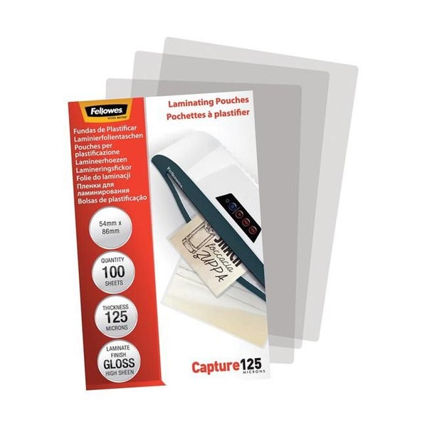 Fellowes Laminating Pouches 54x86mm 125 Micron Pack 100 Carousel 1