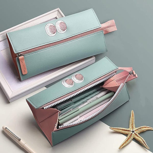 Cute Pencil Case, Small Pencil Bag With Large Capacity, Lake Blue Long Zipper Pu Carousel 2