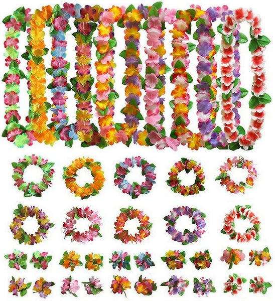 40 Packs Hawaiian Flower Leis,tropical Luau Party Supplies Of Hula Garland Neckl Carousel 1