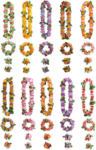 40 Packs Hawaiian Flower Leis,tropical Luau Party Supplies Of Hula Garland Neckl Carousel 2