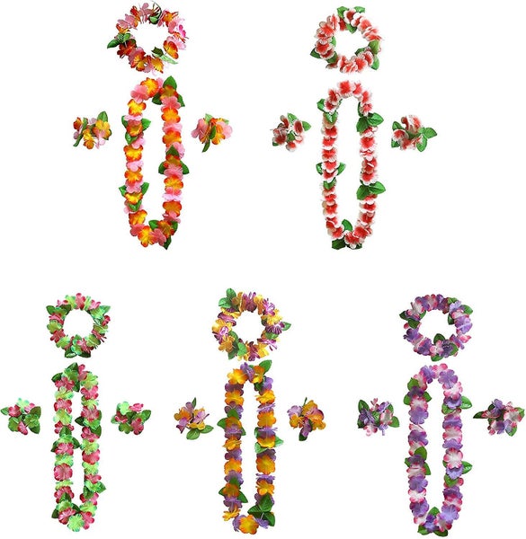 40 Packs Hawaiian Flower Leis,tropical Luau Party Supplies Of Hula Garland Neckl Carousel 3