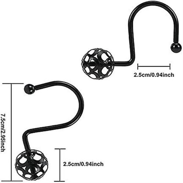 12pcs Hollow Ball Shower Curtain Hooks Luxury Quality Rustproof Stainless Steel Carousel 2