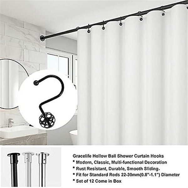 12pcs Hollow Ball Shower Curtain Hooks Luxury Quality Rustproof Stainless Steel Carousel 3