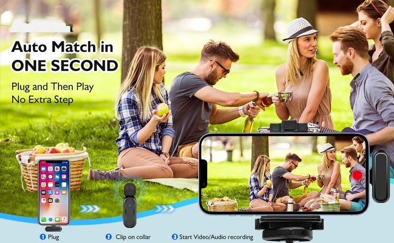 Wireless Lavalier Microphone for iPhone iPad with Charging Case - 7H Clip Carousel 2