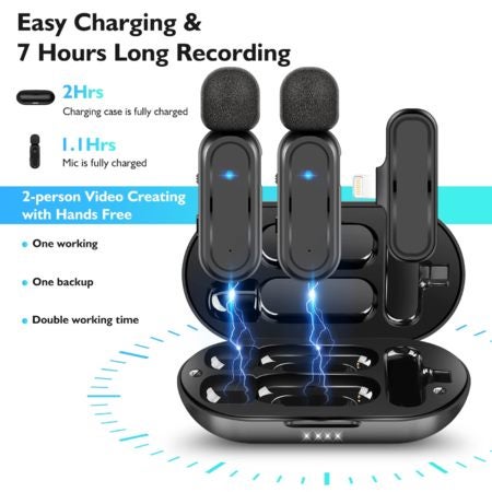 Wireless Lavalier Microphone for iPhone iPad with Charging Case - 7H Clip Carousel 1