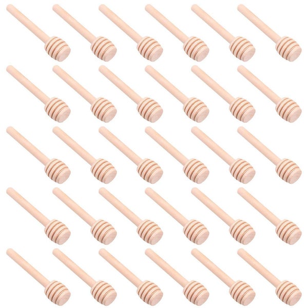 30 Pcs Mini Wood Honey Dipper Sticks, 3 Inch Server For Honey Jar Dispense Drizz Carousel 1