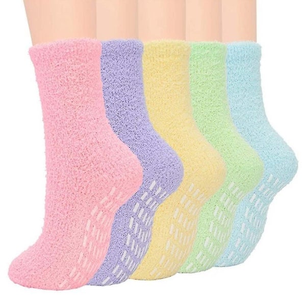 5 Pairs Women Warm Super Soft Plush Slipper Sock Winter Fluffy Microfiber Crew S Carousel 1
