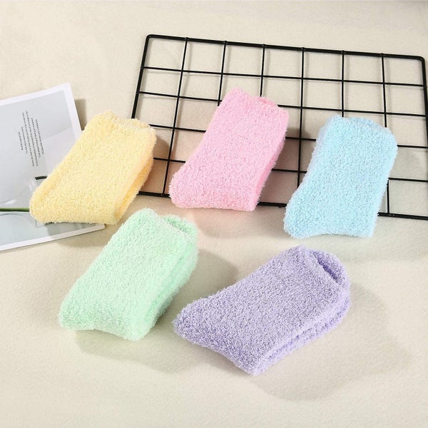 5 Pairs Women Warm Super Soft Plush Slipper Sock Winter Fluffy Microfiber Crew S Carousel 2