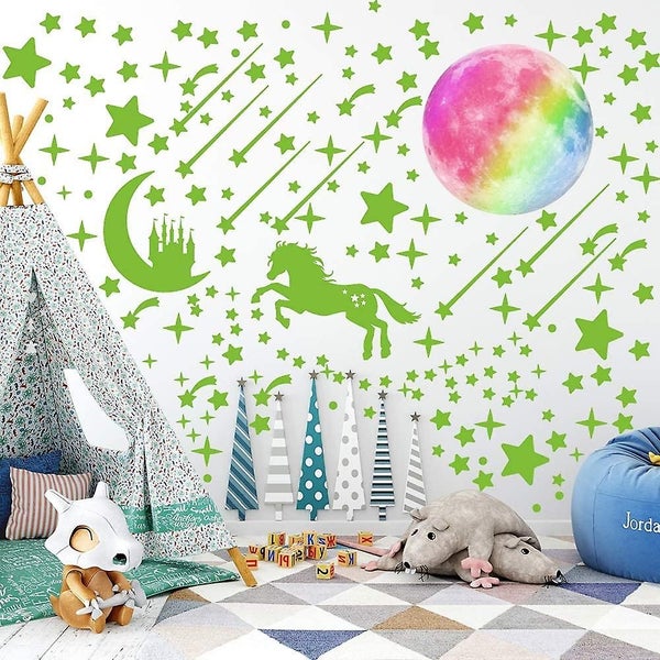 296pcs Glow In The Dark Stars Stickers And 1pc Glowing Colorful Moon, Luminous63617155867907113