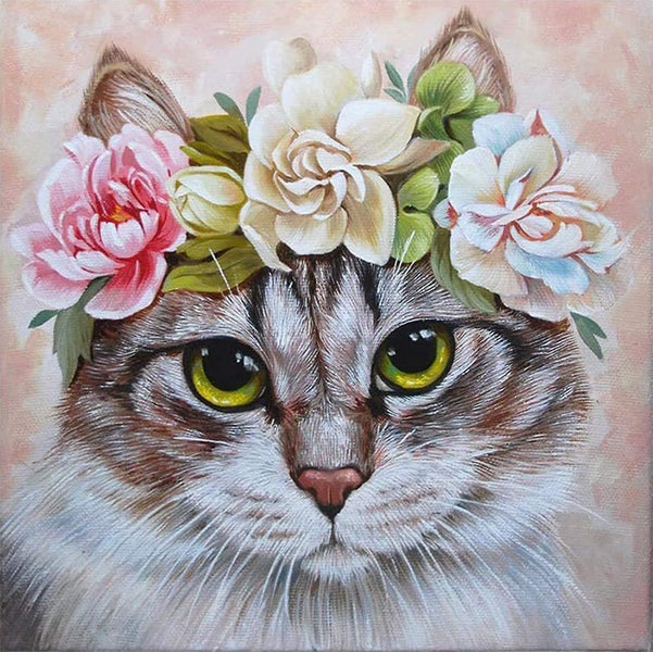 Diamond Painting Complete Square Kit, Beautiful Cat 40 X 40 Cm, Diamond Painting Carousel 1