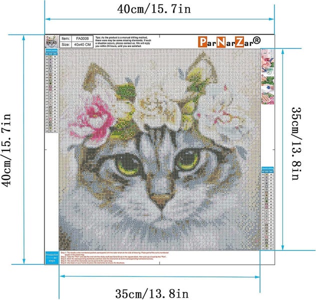 Diamond Painting Complete Square Kit, Beautiful Cat 40 X 40 Cm, Diamond Painting Carousel 2