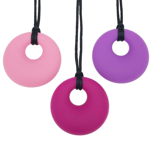 Chew Necklace For Girls,3 Pack Silicone Sensory Oral Motor Aids Teething Necklac Carousel 1