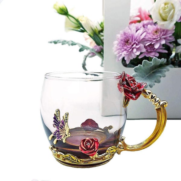 Handmade Enamel Glass Coffee Mugs Flower Tea Cup Carousel 2