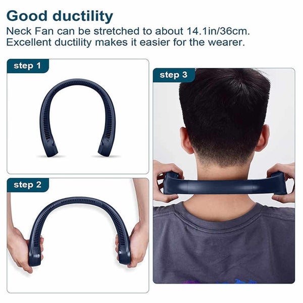 Portable Neck Fan Bladeless 3 Speeds USB Powered -Blue Carousel 2