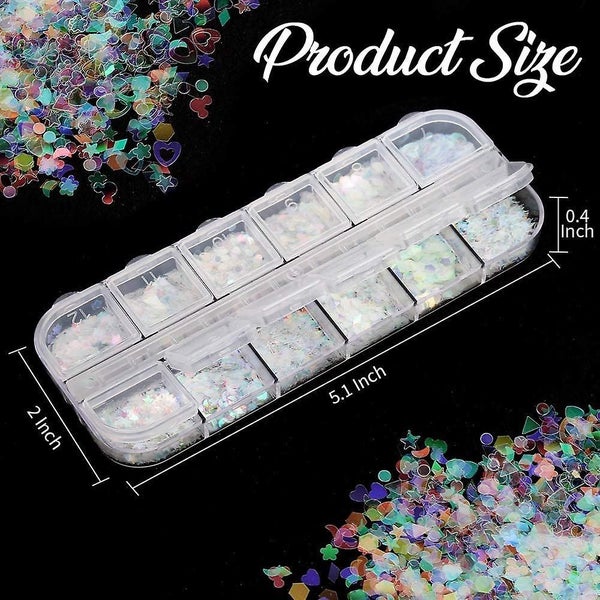 12 Boxes Holographic Nail Sequins, Ultra-thin Colorful Glitter Sticker For Nail Carousel 2