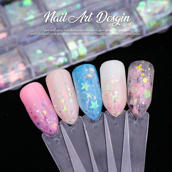 12 Boxes Holographic Nail Sequins, Ultra-thin Colorful Glitter Sticker For Nail Carousel 5