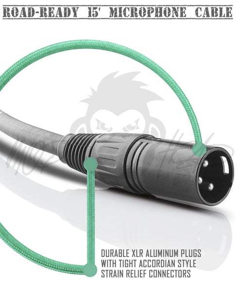 Mophead 15 Foot 4.5m XLR Extension Braided Cable Green Carousel 2