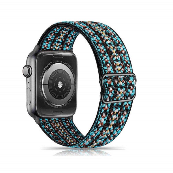 Stretchy Solo Loop Strap for iWatch -Green Blue Rattan Carousel 1