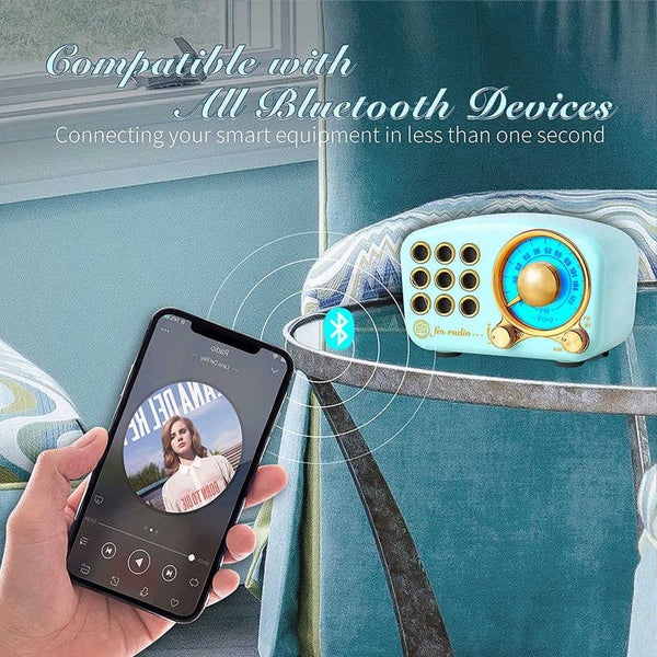 Retro Classic Style Bluetooth Speaker FM Radio with Strong Bass -Blue Carousel 2