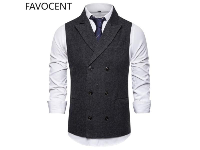 Men's Double Breasted Suit Vests Sleeveless Vest Waistcoat For Wedding Carousel 2